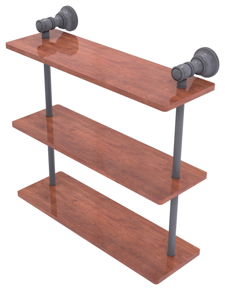 Carolina 16" Triple Wood Shelf, Matte Gray