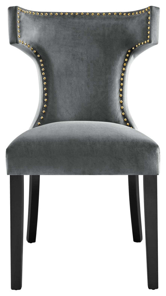 Curve Performance Velvet Dining Chairs, Set of 2, Gray
