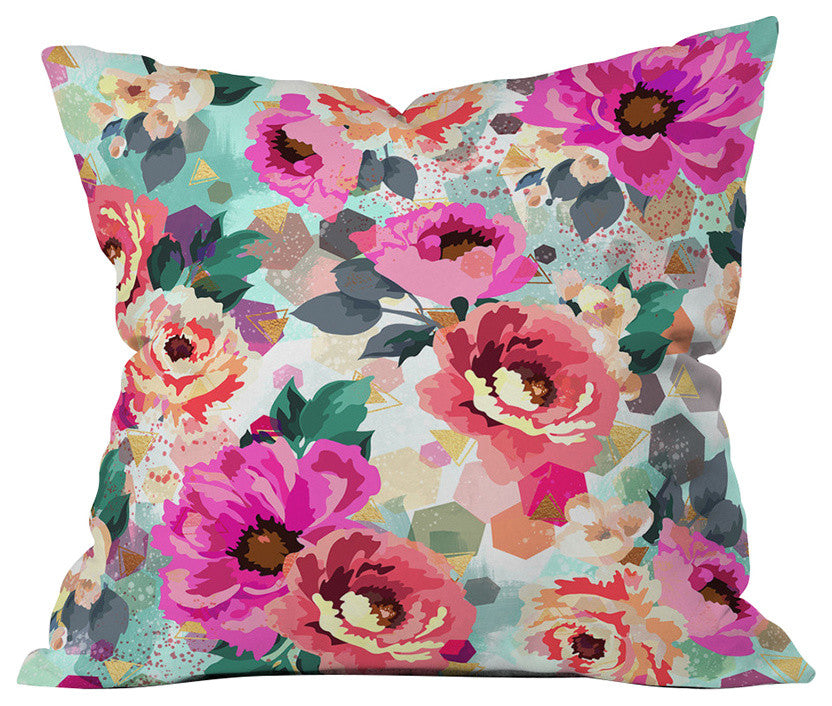Marta Barragan Camarasa Abstract Geometrical Flowers Throw Pillow, 20"x20"