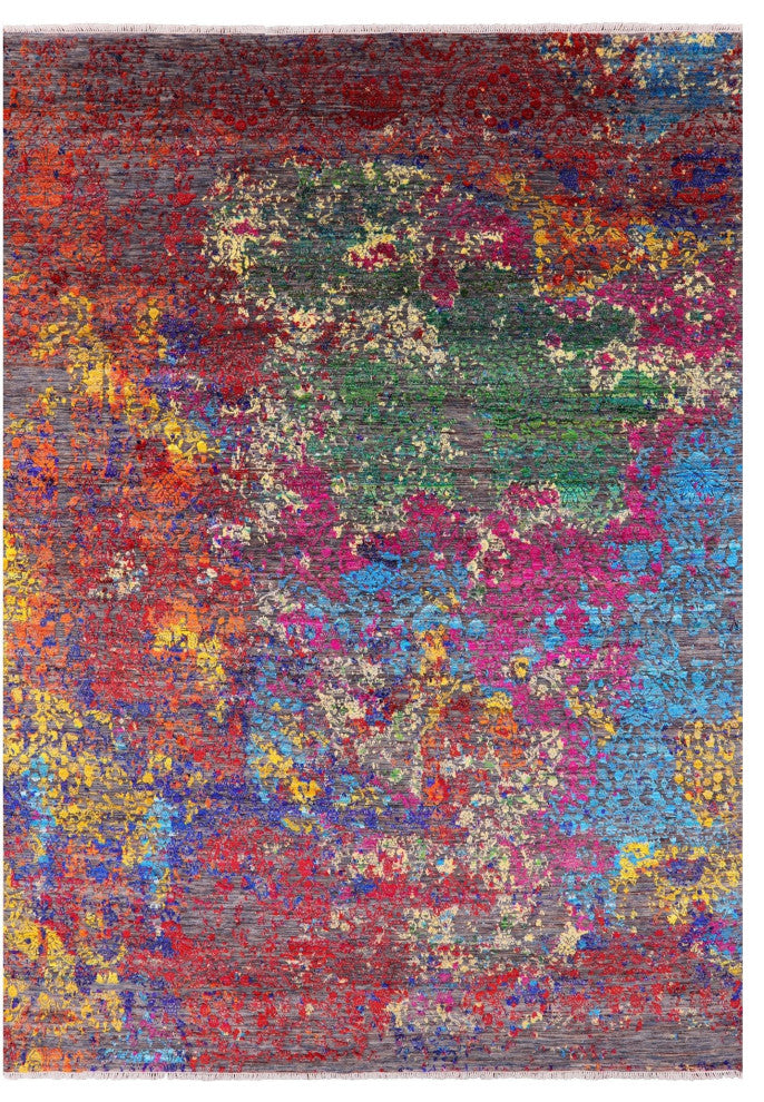 8' 9" X 12' 1" Modern Wool and Silk Hand Knotted Rug Q11853