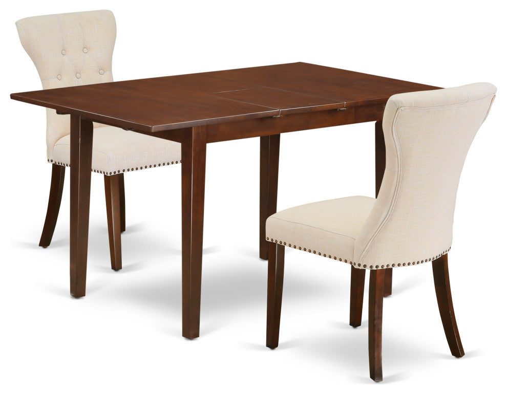 3Pc Dinette Set, Butterfly Leaf Table, 2 Chairs, Mahogany
