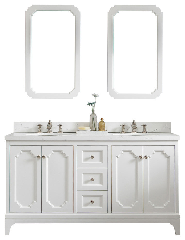 60" Wide Pure White Double Sink Quartz Carrara Bathroom Vanity