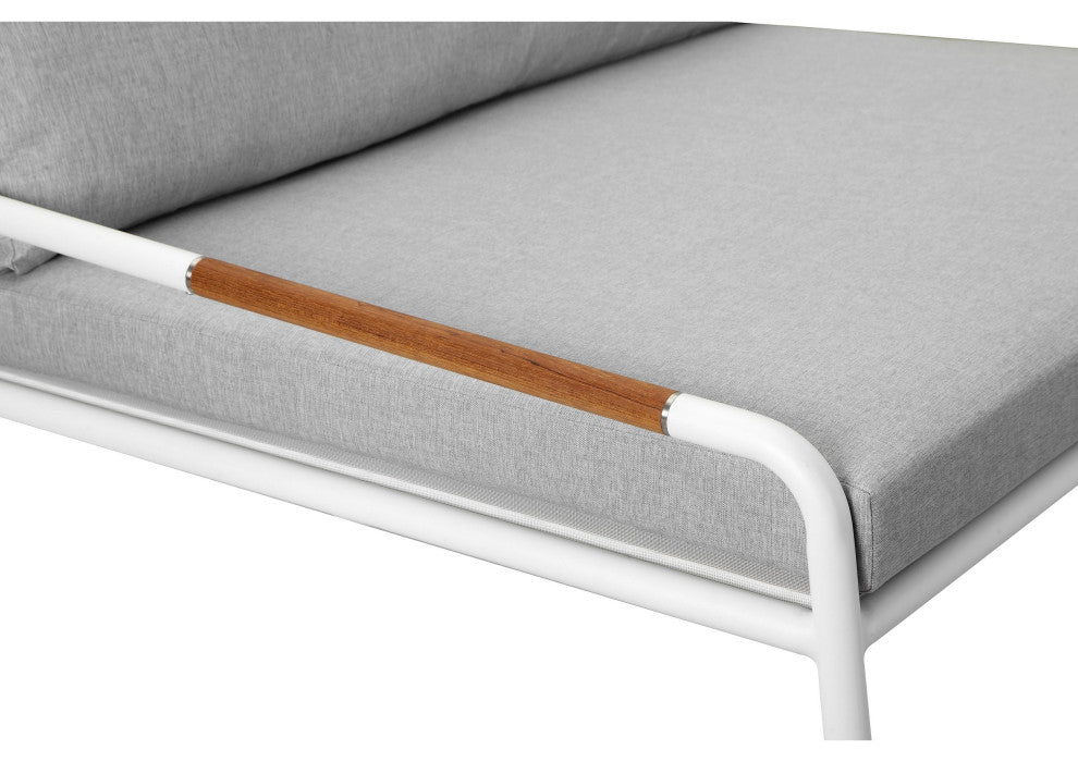 Benzara BM287796 Outdoor Daybed Set, Classic White Aluminum Frames, Ottoman