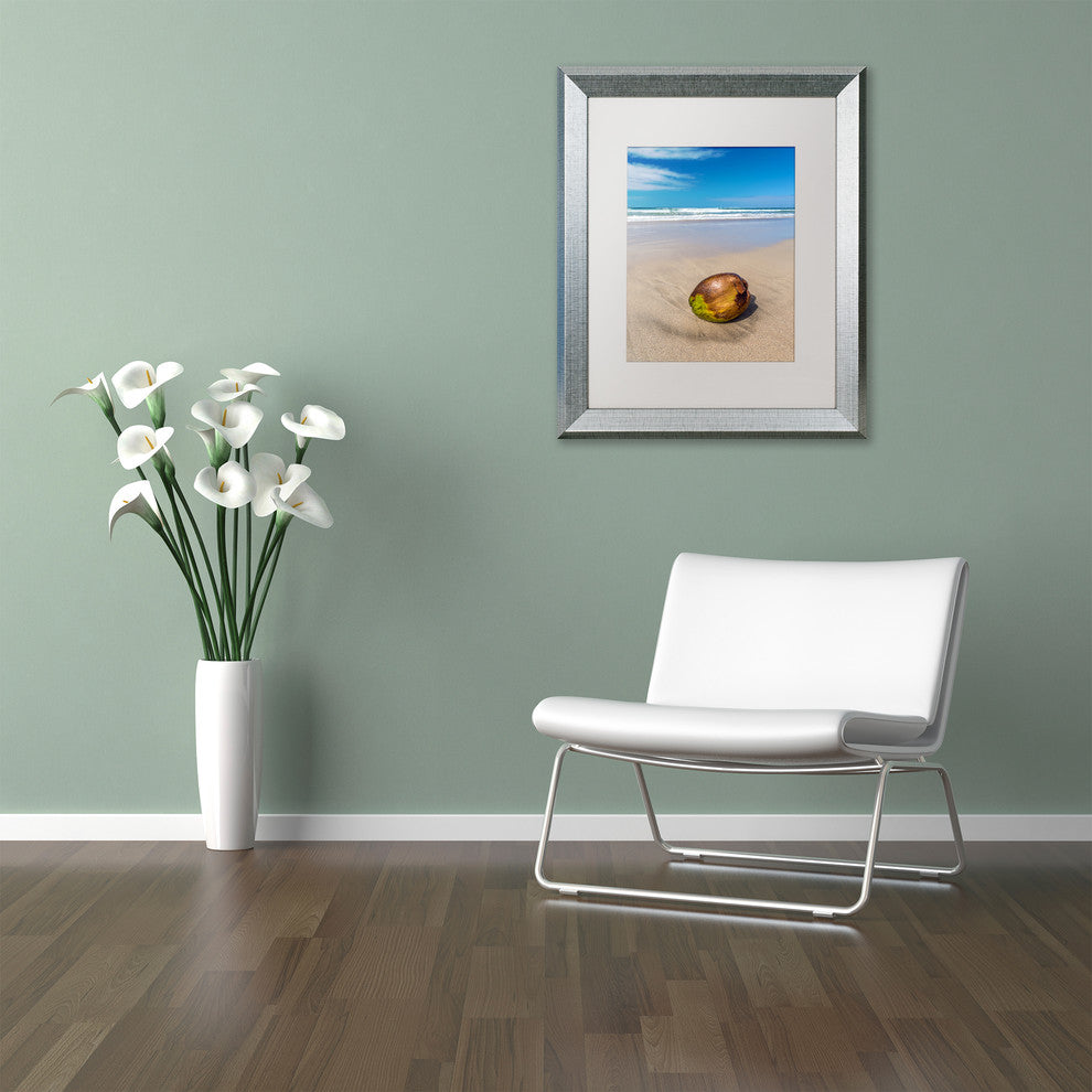 Pierre Leclerc 'Beached Coconut' Matted Framed Art, Silver Frame, White, 14x11