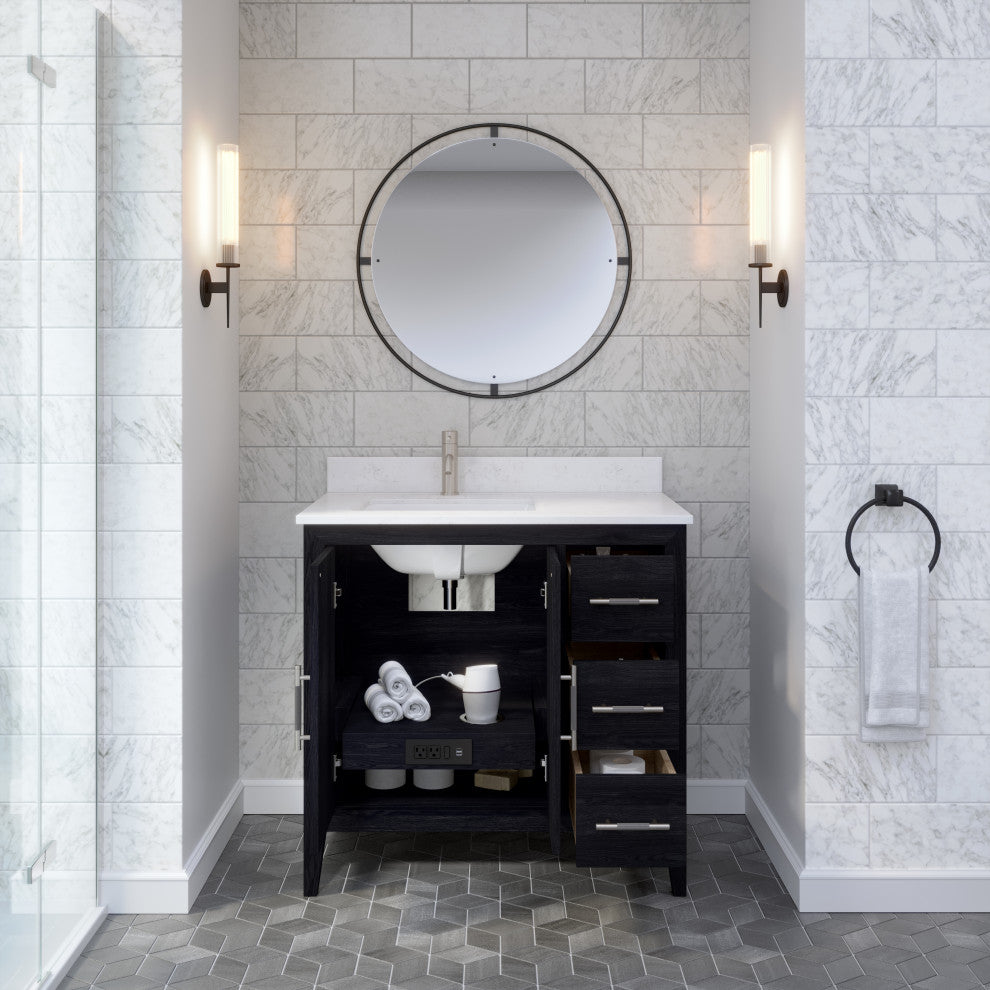 Vienna 36" Single Vanity With Power Bar and Drawer Organizer, Espresso