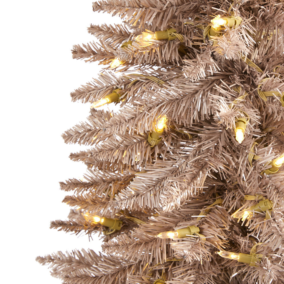 6' Champagne Pencil Faux Xmas Tree W/ Multifunction Lights & Bendable Branches