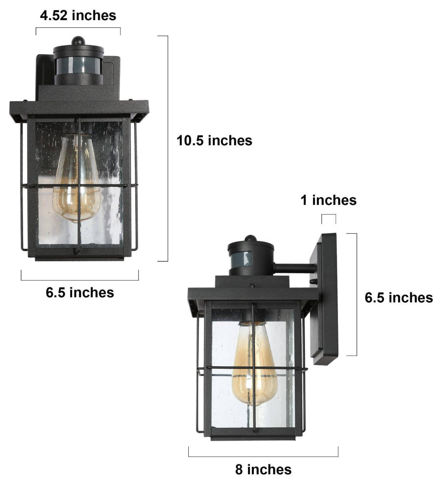 LNC 1-Light Transitional Matte Black LED Outdoor Lighting, Wall Sconce With Motion Sensor