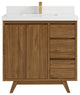Madison Teak 36 Center Sink Bath Vanity in Dark Natural 2" White Quartz