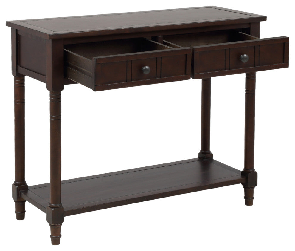TATEUS Espresso Finish Solid Wood Console Table With Drawers, Espresso