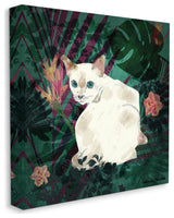 White Cat Flower Collage White Green Design, 17"x17"