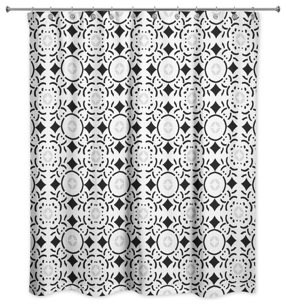 Tile Shower Curtain, Black and White