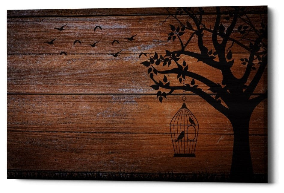 Epic Graffiti "Wood Series: Birds and Tree Silhouettes" Giclee Canvas, 12"x18"