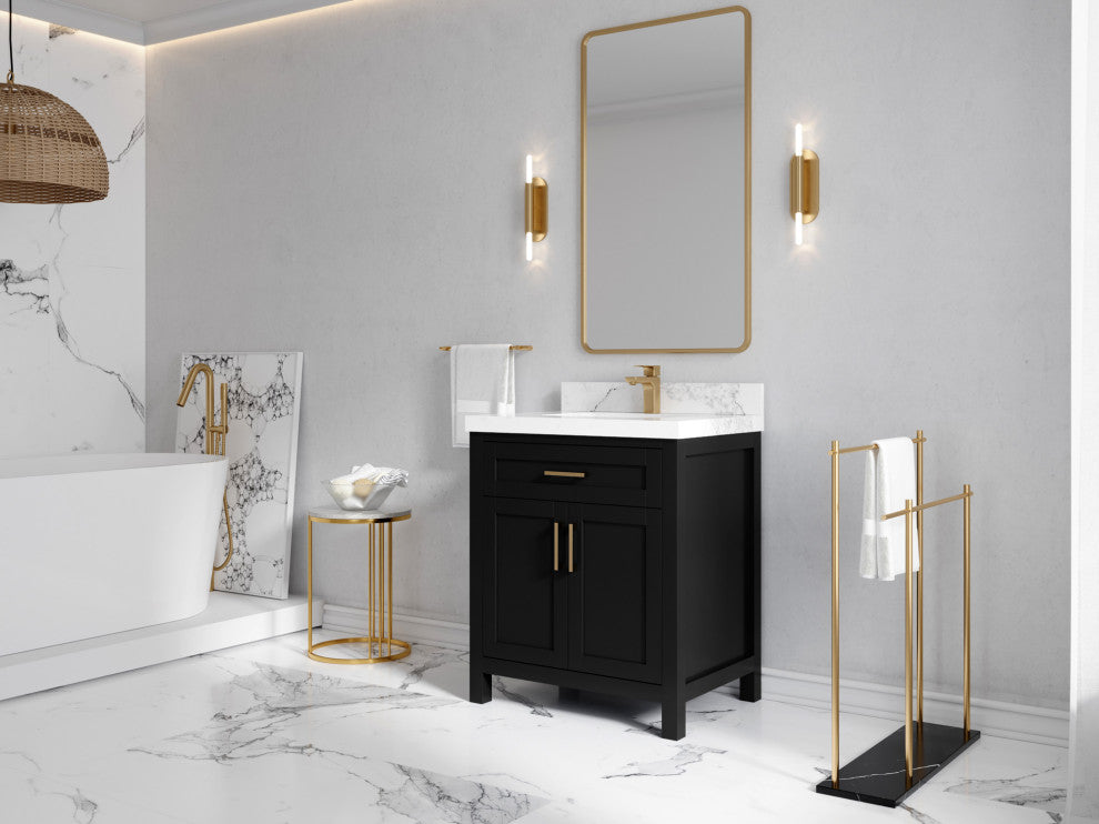 Cambridge 30 Single Sink Bath Vanity in Black 2" White Quartz