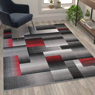 Elio Collection Color Blocked Area Rug, Red, 5' X 7'