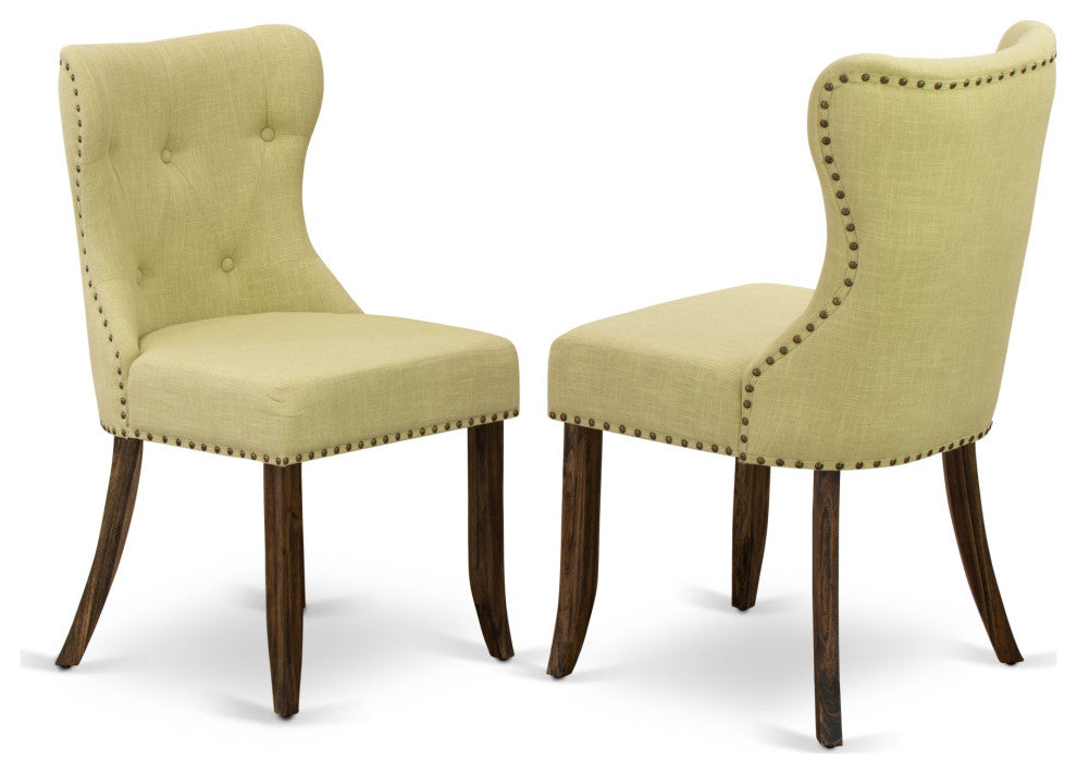 7-Piece Dining Set, 6 Chairs, Table Top and Wooden Legs-Linen White and Jacobean