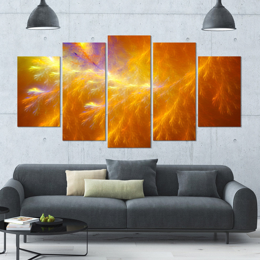 Mystic Yellow Thunder Sky, Contemporary Canvas Art Print, 60"x32", 5 Panels
