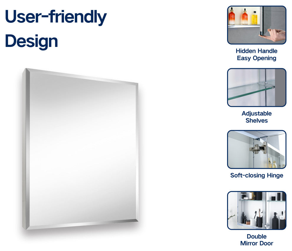 Aurora Recessed or Surface Mount Frameless Medicine Cabinet,24x30Inch