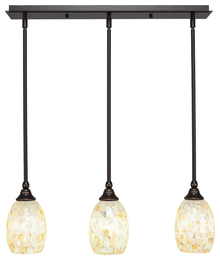 3-Light Mini Pendant, Dark Granite, 5" Ivory Glaze Seashell Glass