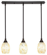 3-Light Mini Pendant, Dark Granite, 5" Ivory Glaze Seashell Glass