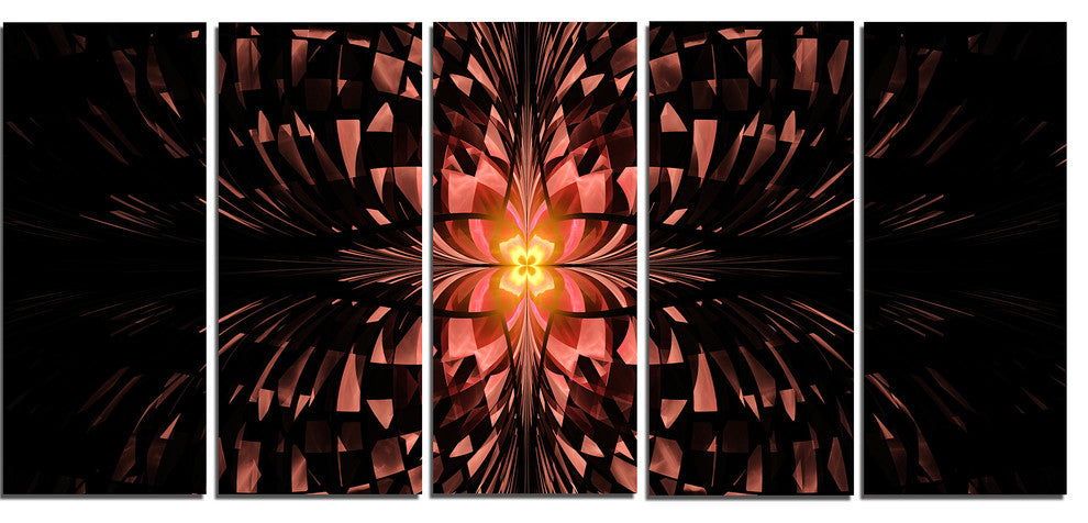 Brown Butterfly Pattern on Black, Abstract Art on Canvas, 60"x28", 5 Panels