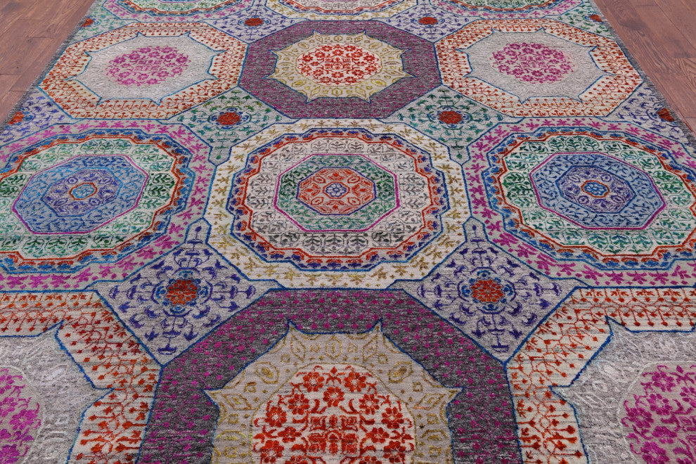 Wool & Silk Handmade Mamluk Geometric Rug 8' 10" X 12' 2" - Q13737