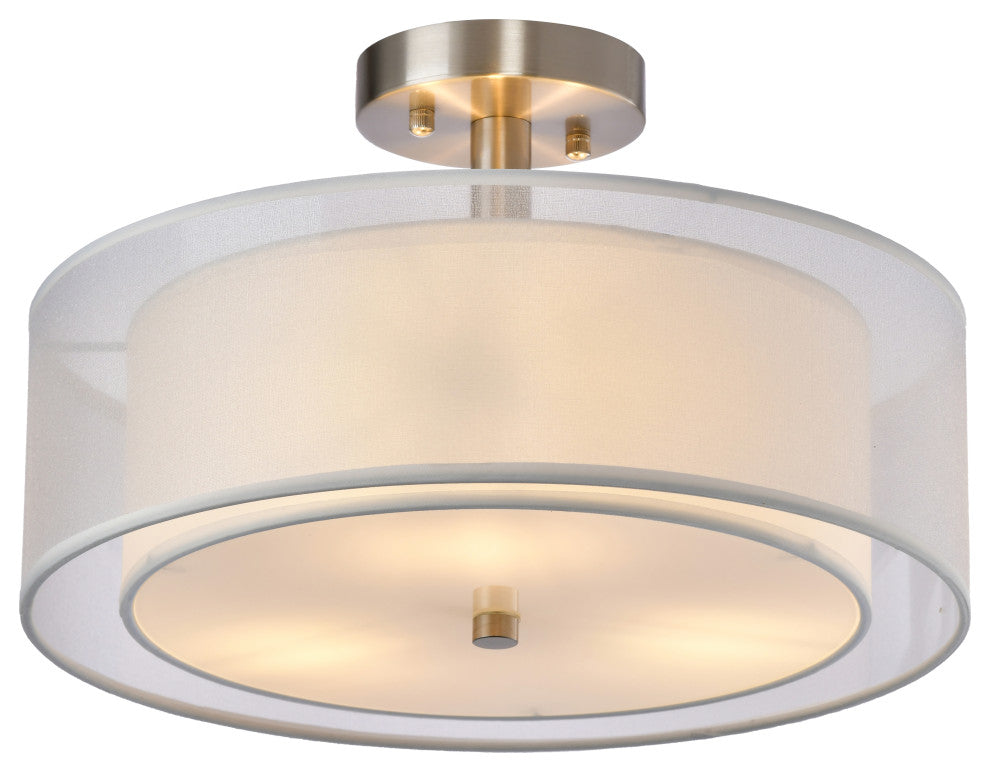 Lazzur Rhine 3 Light 15" Satin Nickel Semi-Flush Mount Ceiling Light