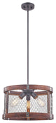 Rustic Wood In Burnt Brown Color 3-Light Pendant, No Bulbs