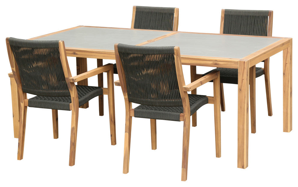 Sienna and Madsen 5 Piece Outdoor Eucalyptus Dining Set with Teak Finish