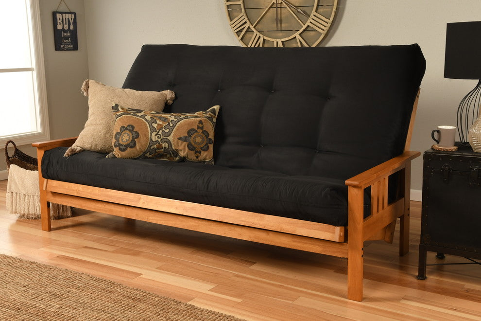 Caleb Frame Queen Futon With Butternut Finish, Suede Black