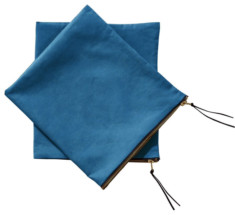 Suede Pillow Shell with Big Zipper, Blue Wing Tea, 14x26"