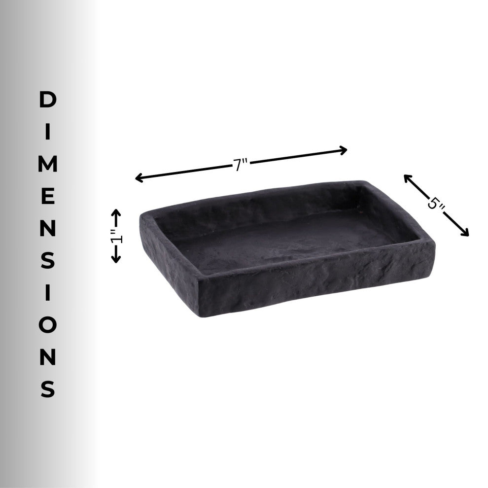 Elegant Stone-Effect Soap Dish Holder - Versatile Resin Tray for Bathroom Vanity, Black