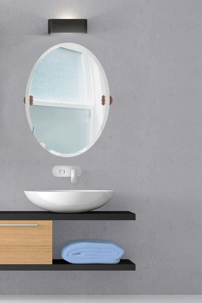 Frameless Oval Beveled Edge Tilt Mirror, Brushed Bronze