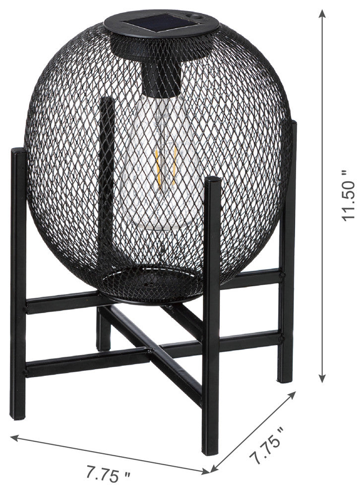 11.5"H Metal Mesh Black Solar Powered Outdoor Lantern With Stand