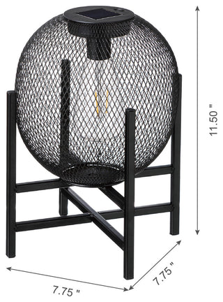 11.5"H Metal Mesh Black Solar Powered Outdoor Lantern With Stand