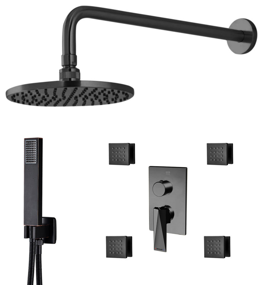Bravat Dark Oil Rubbed Bronze Shower Set, Valve Mixer 3-Way Concealed Wall Mount