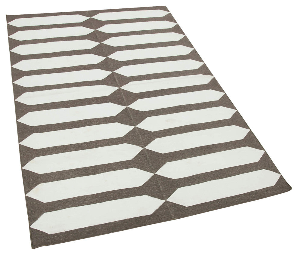 Rug N Carpet - Handmade Wool 3' 7'' x 5' 6'' Geometric Dhurrie Kilim Rug