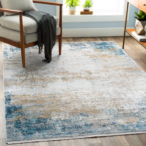 Surya Solar SOR-2301 3'x8' Rug, Sky Blue/Blue/Bright Yellow/White/Taupe/Gray