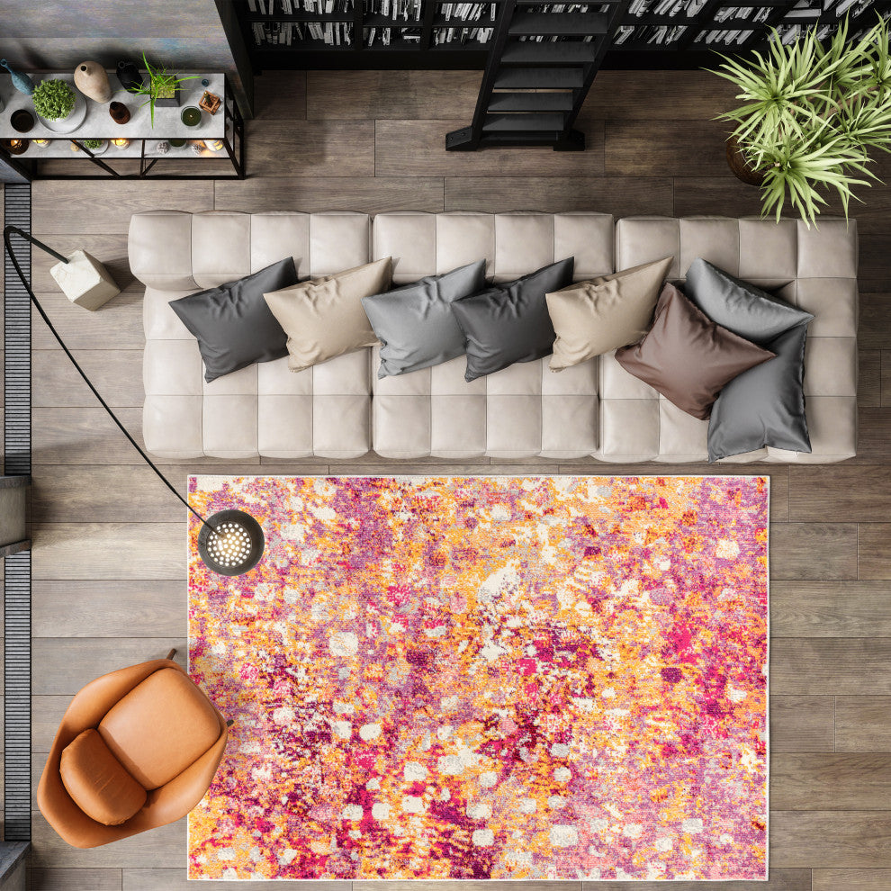 Contemporary POP Modern Abstract Area Rug, Pink/Orange, 8 X 10
