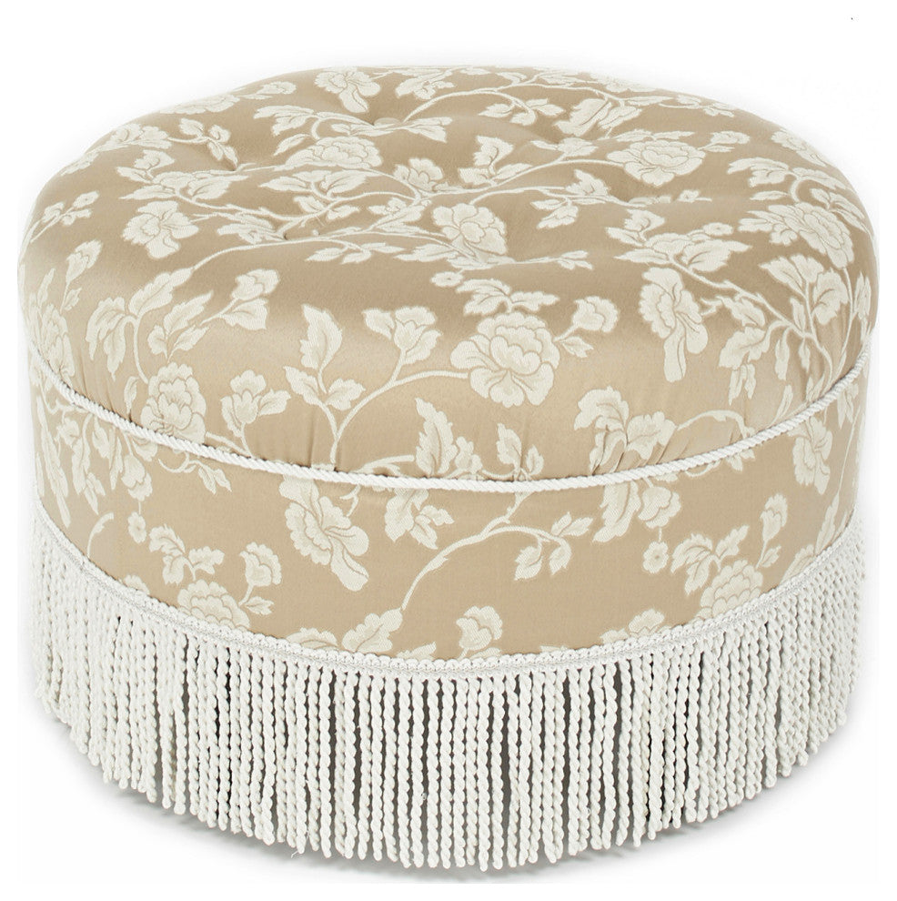 Yolanda 24" Upholstered Round Accent Ottoman, Champagne Beige Floral
