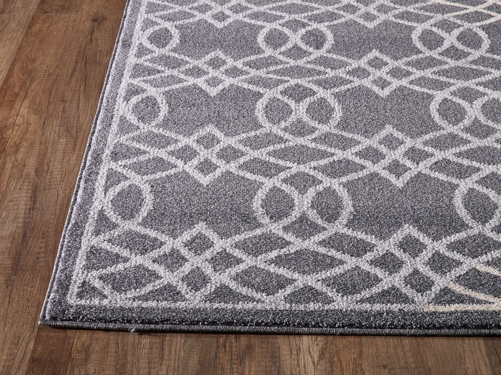 Abani Quartz QRZ180A Grey White Traditional Moroccan Trellis Area Rug