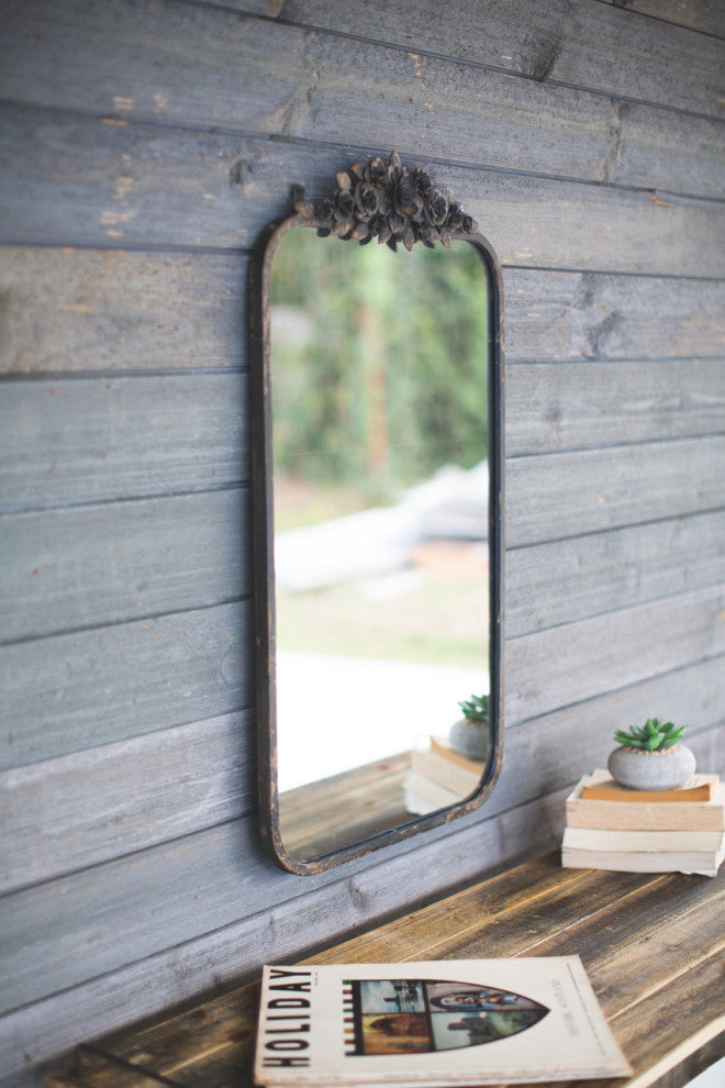 Kalalou Ccg1555 Rectangle Metal Mirror With Flower Details