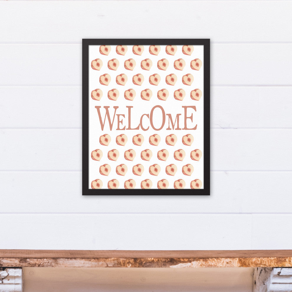 Welcome Peach Caps Framed Canvas 16x20 Black Framed Canvas