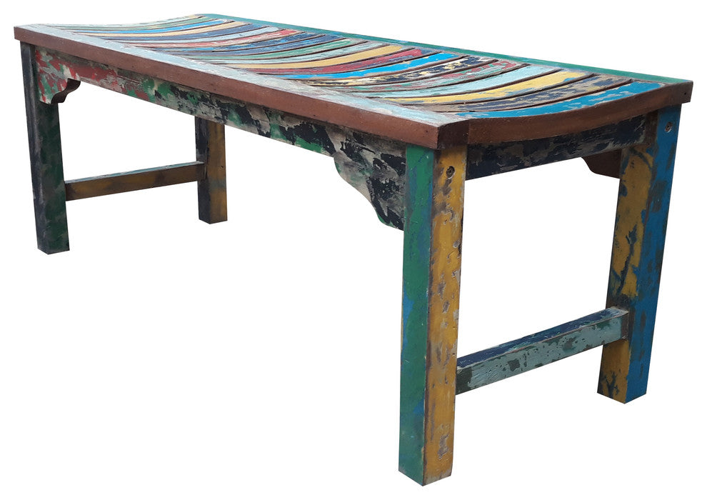 Backless Dining Bench made from Recycled Teak Wood Boats, 4'