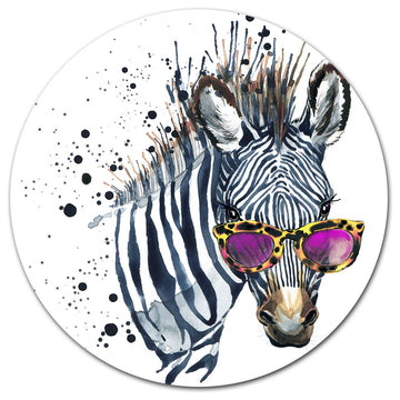 Funny Zebra Watercolor, Animal Disc Metal Wall Art, 11"