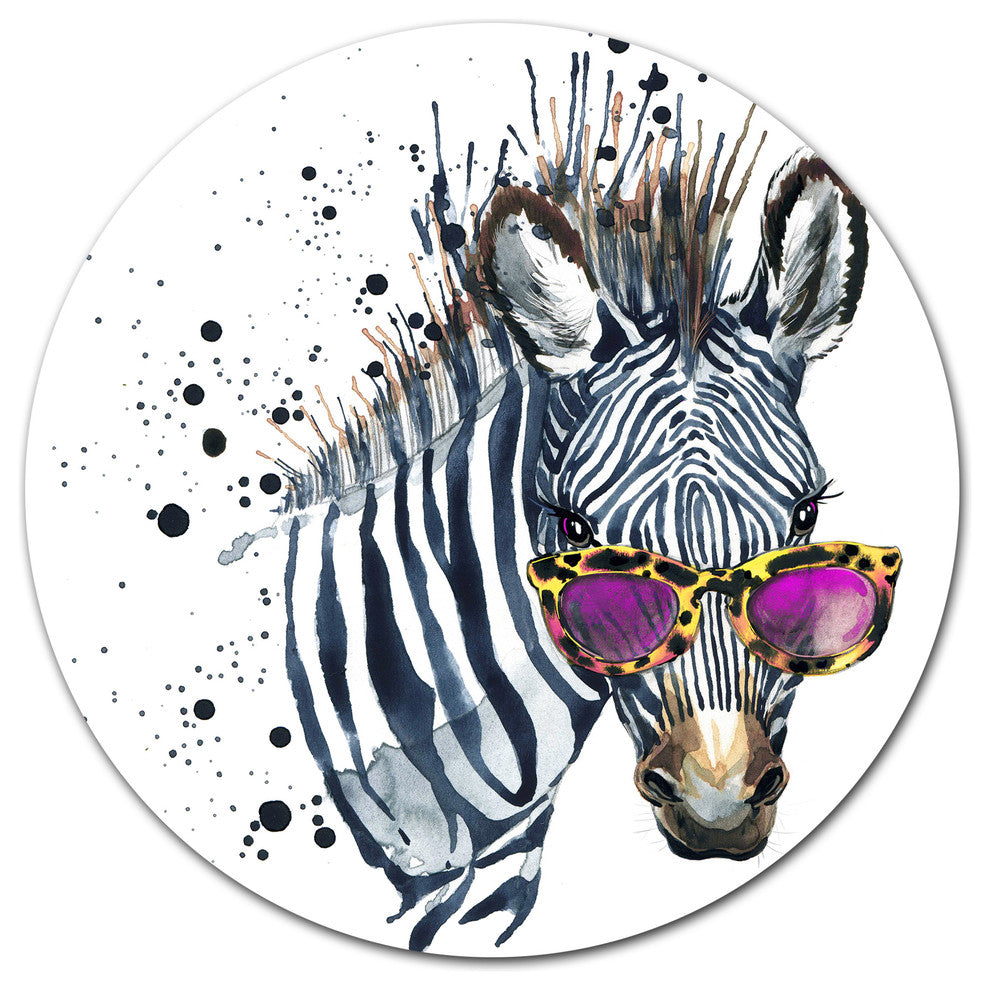 Funny Zebra Watercolor, Animal Disc Metal Wall Art, 11"