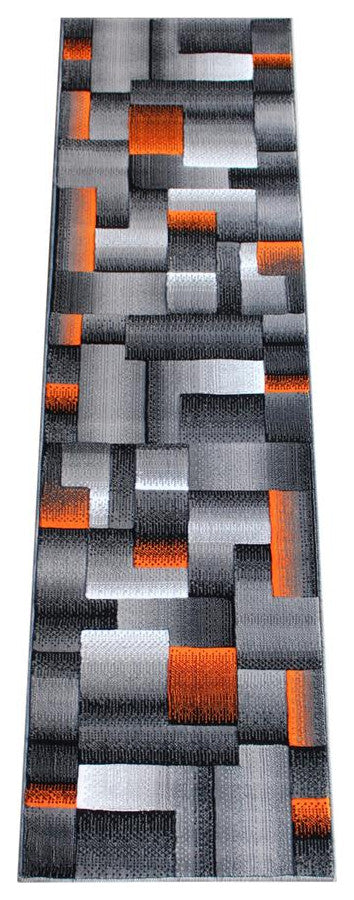 Elio Collection 2' x 7' Orange Color Blocked Area Rug - Olefin Rug with Jute...
