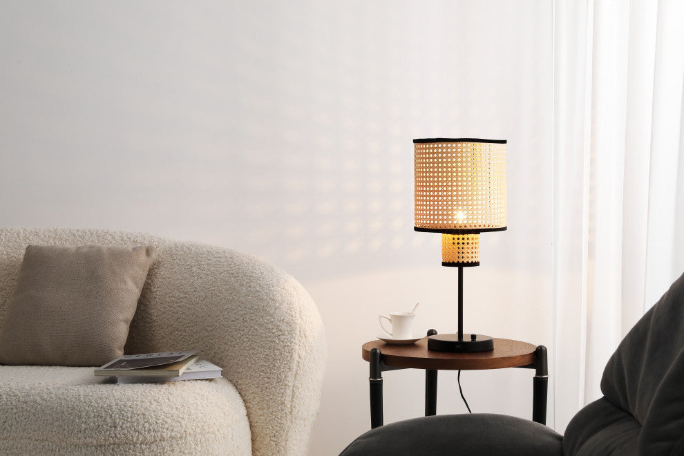 Vidalite Nakuv Rattan And Velvet Table Lamp With USB Port