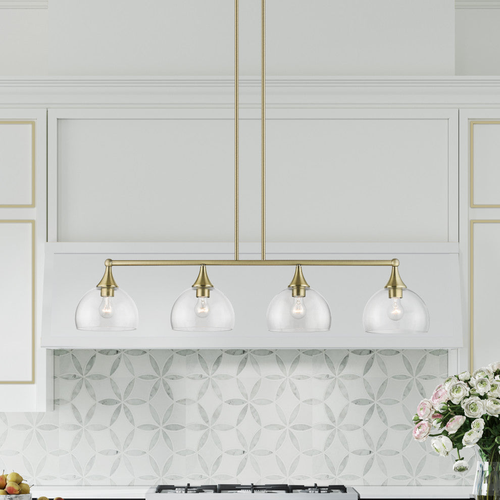 4 Light Antique Brass Large Linear Chandelier