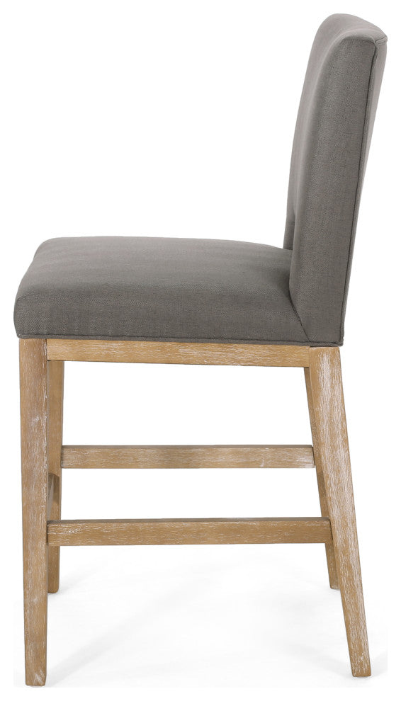 Kiara Contemporary Fabric Upholstered 27" Counter Stools, Set of 2, Deep Gray/Weathered Natural