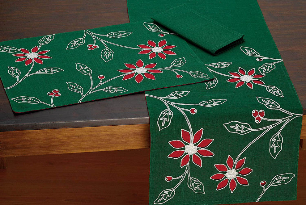 Placemat Embroidered Poinsetta, Set Of 4